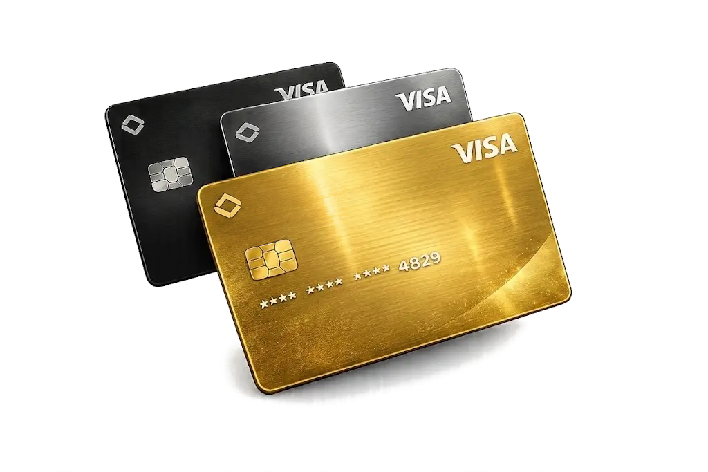 BTX Visa Card tiers — Standard, Metal, and Gold